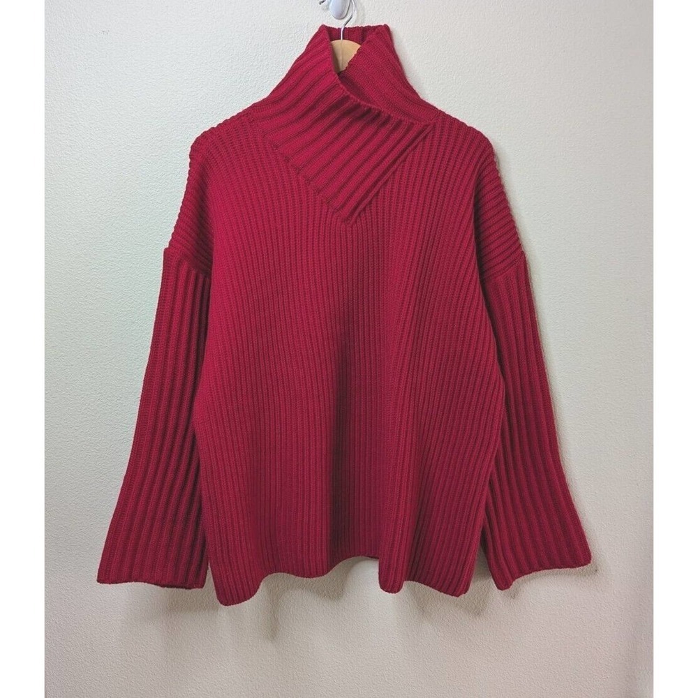 Bergdorf Goodman Sweater Women's M Red CHUNKY Wool Oversized Cable Knit B3